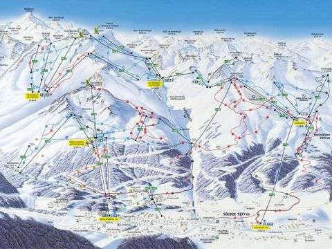 Plan der Pisten im Skigebiet Sölden und Hochsölden